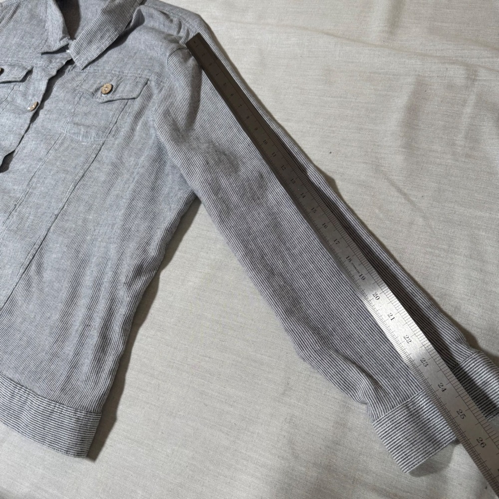 d-a-s-h Boxy Utility Linen Rayon Pinstripe Trucker Jacket 2X Blue White - Picture 11 of 11